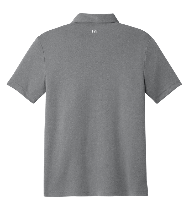 Backside of grey Michigan State Texas Spartans polo shirt.