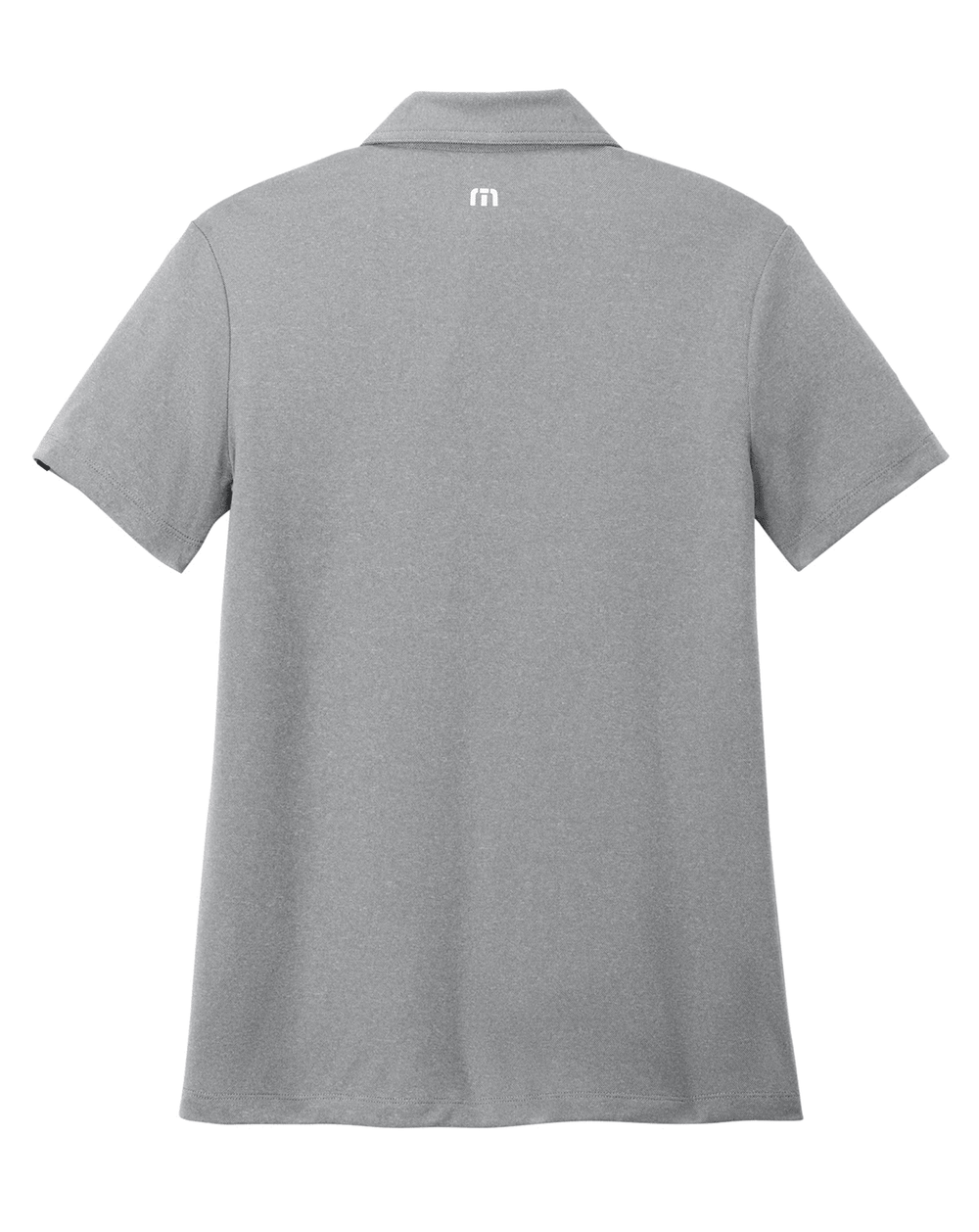 Backside of grey Michigan State polo shirt with Sparty logo holding Texan flag on top right of chest area. 
