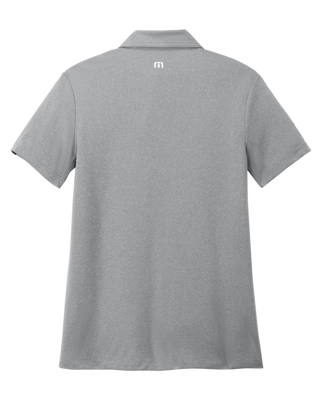 Backside of grey Michigan State polo shirt with Sparty logo holding Texan flag on top right of chest area. 
