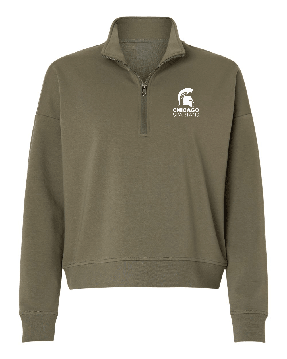 Olive green women's Michigan State Chicago Spartans quarter-zip pullover.