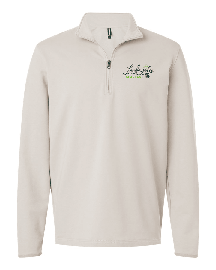 Cream colored Michigan State quarter zip with Los Angeles Spartans design on top right of chest.
