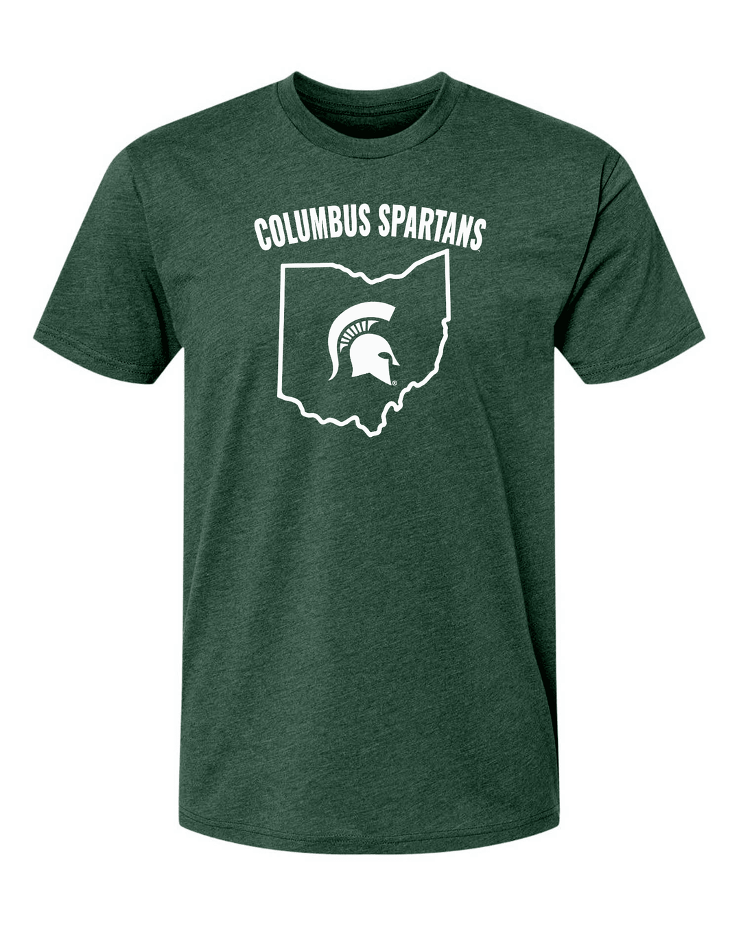 Green t-shirt with 'Columbus Spartans' and a Spartan helmet logo on a white background
