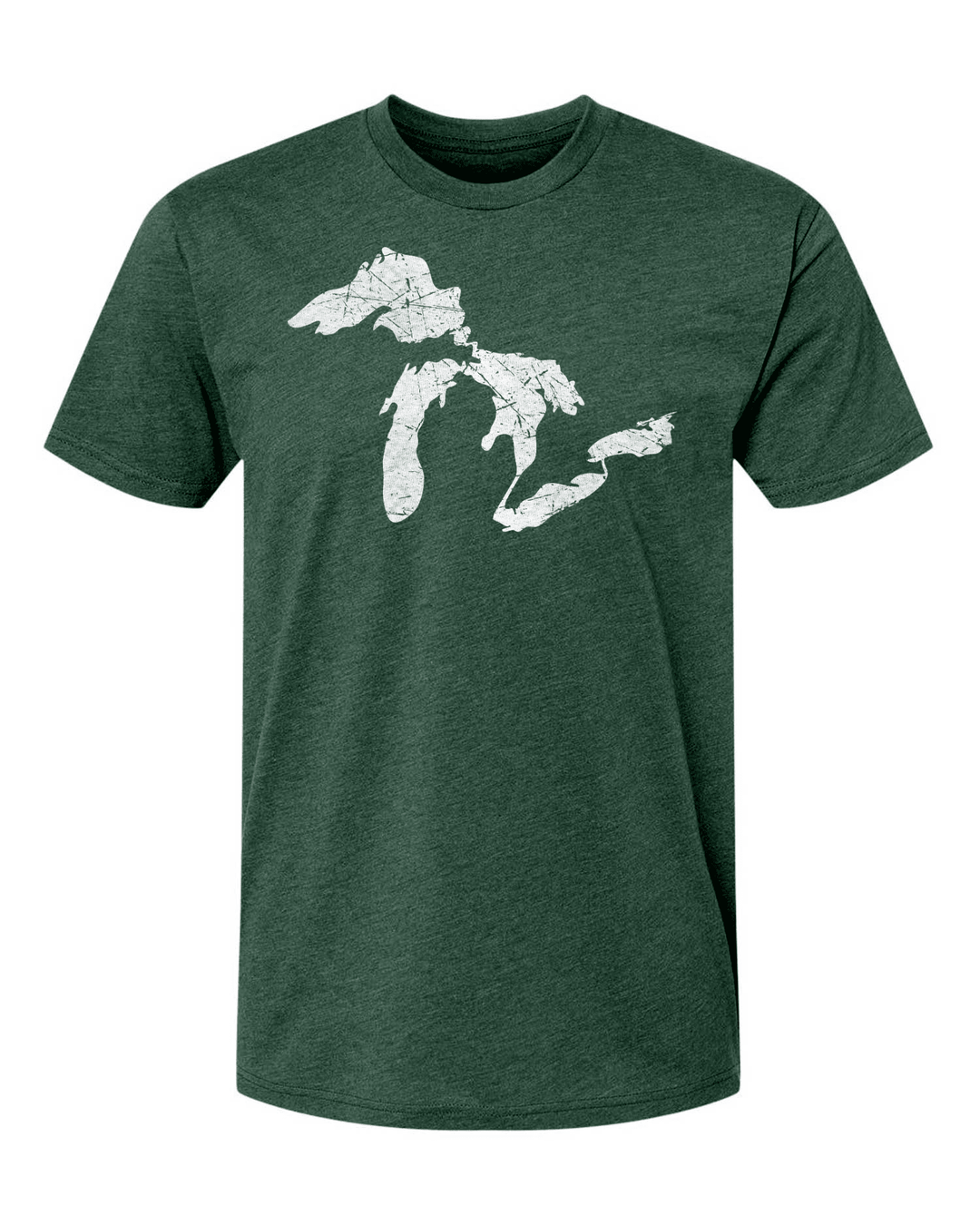 Green Michigan State shirt with outline of Michigan and the Great Lakes.