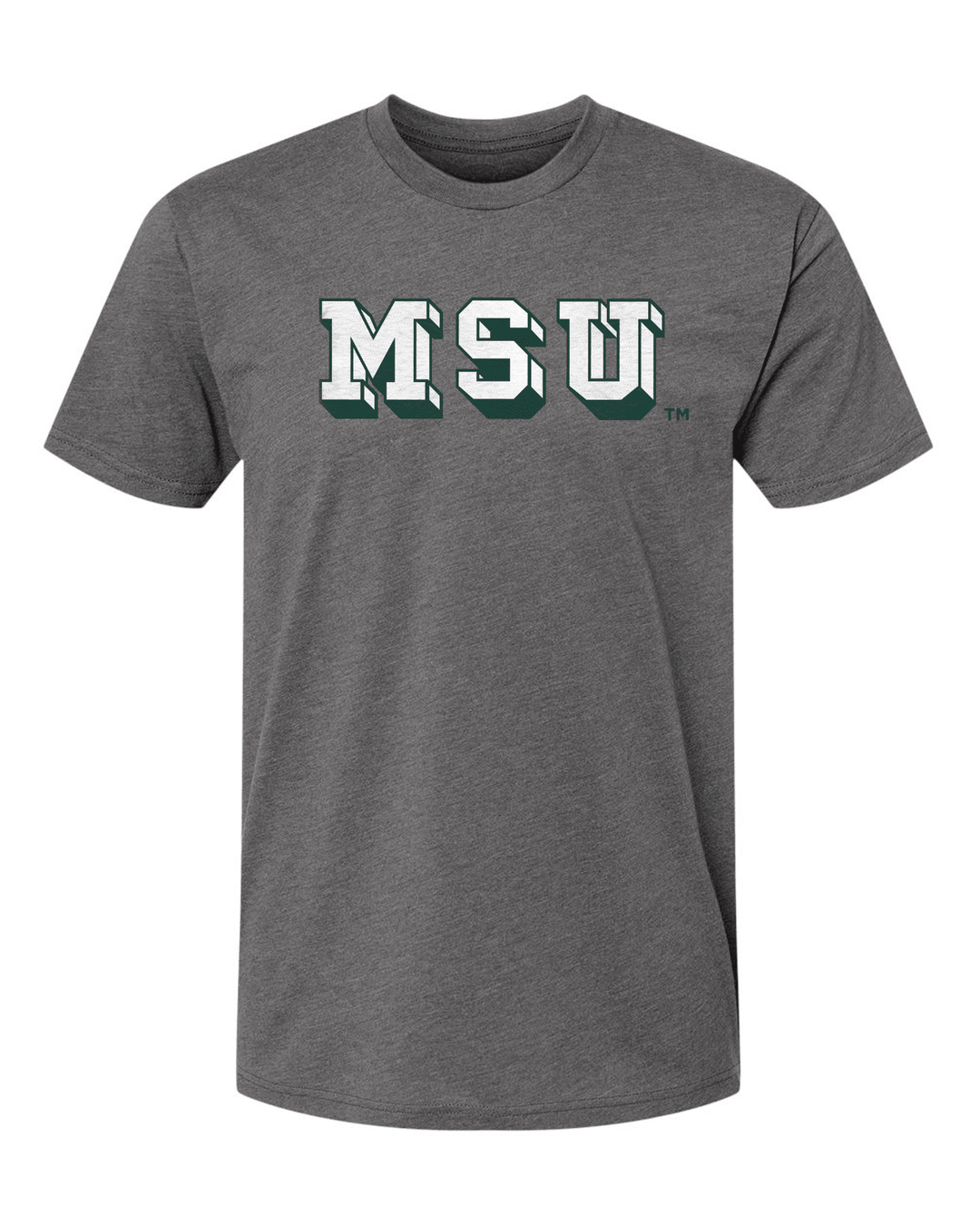 Light grey Michigan State shirt with 3D "MSU" design printed on the chest. 