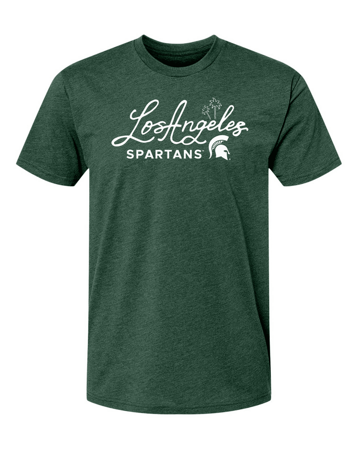 Green Michigan State shirt with Los Angeles Spartans design.