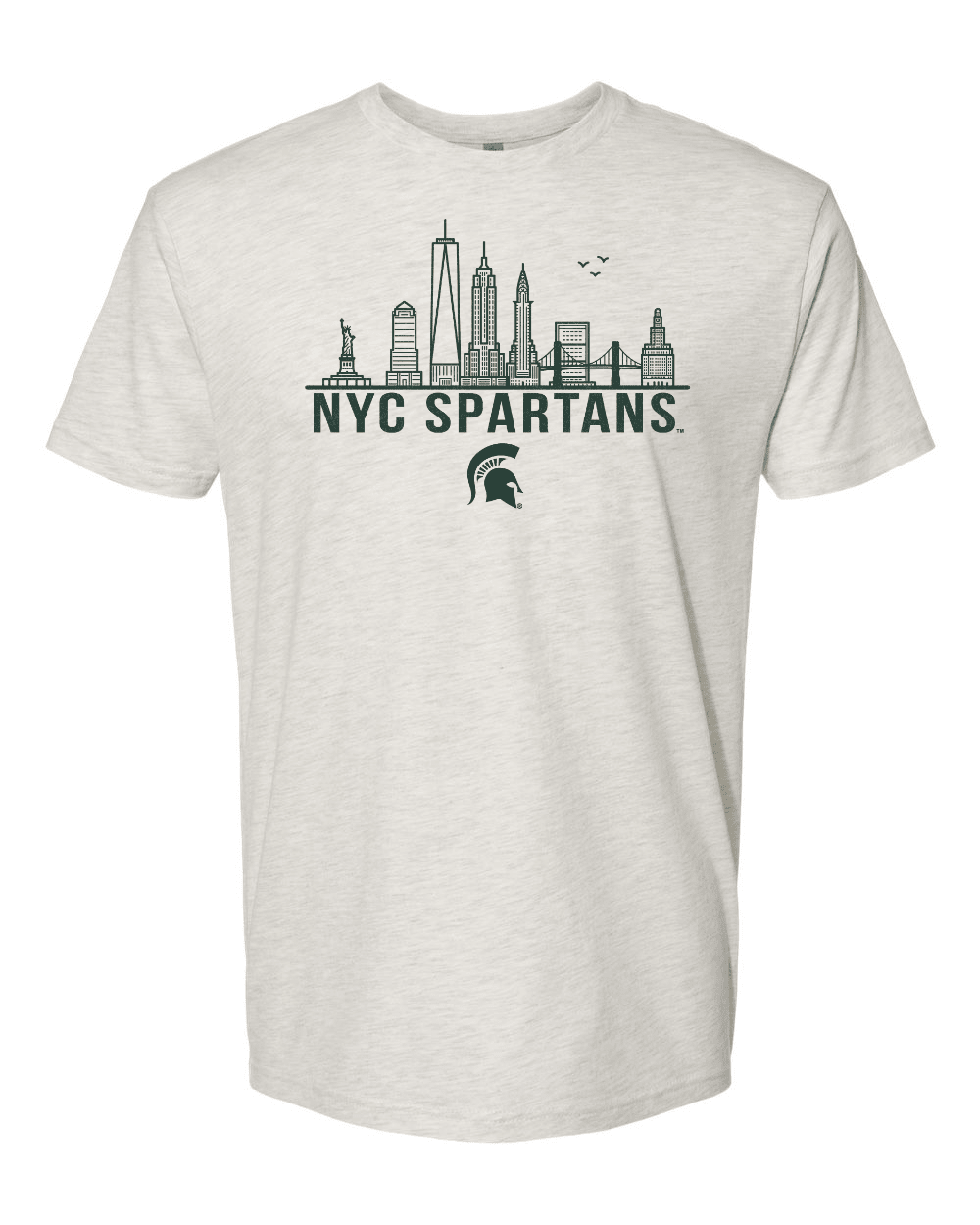White Michigan State NYC Spartans shirt with New York skyline design across the chest.