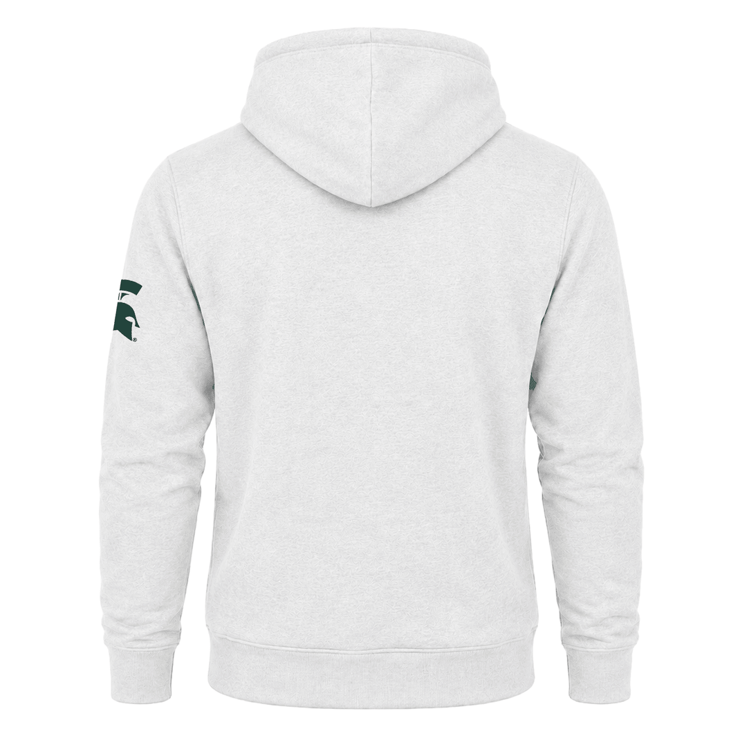 Backside of white Michigan State sweatshirt hoodie.