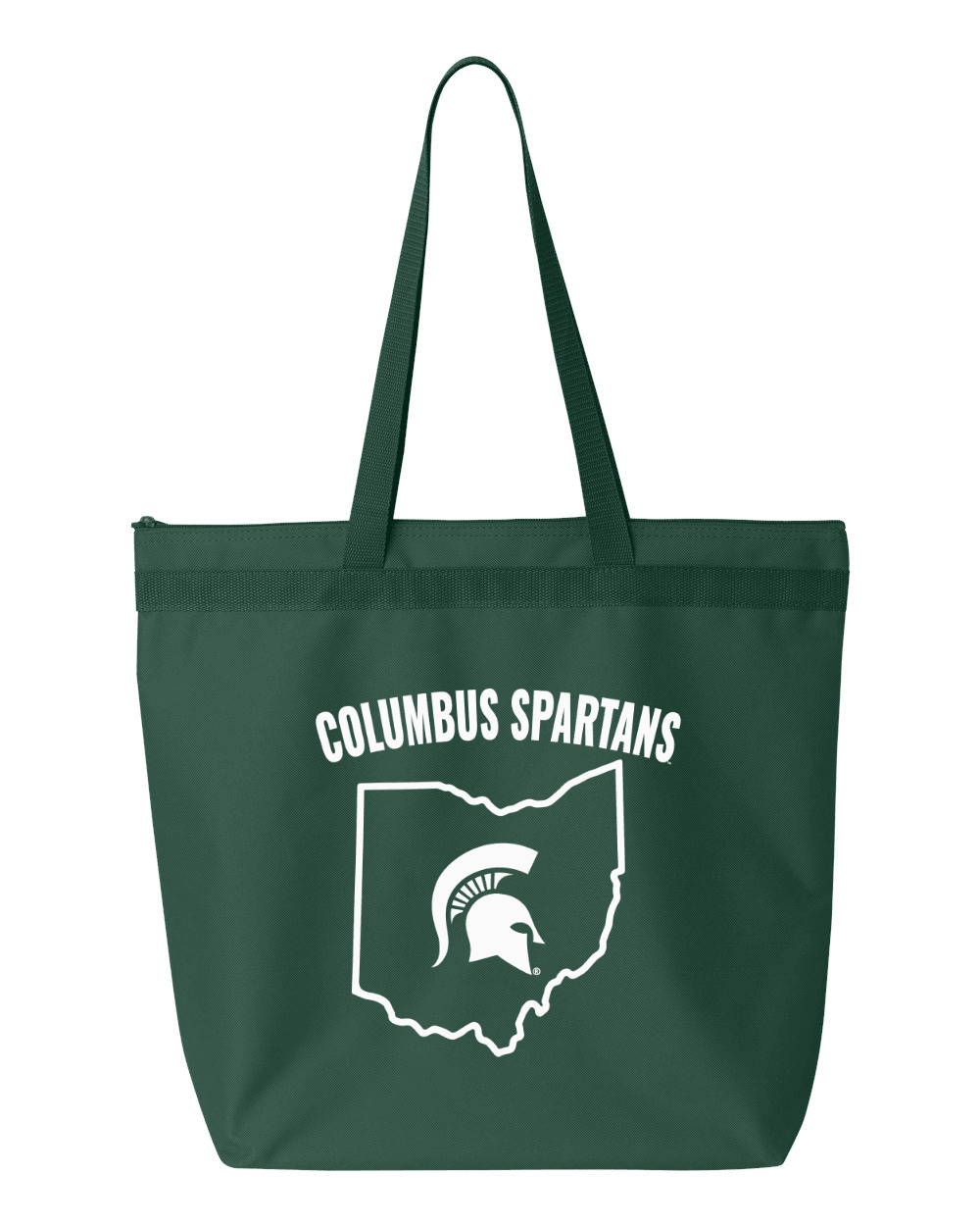 Green Michigan State tote bag with Colombus Spartans design 
