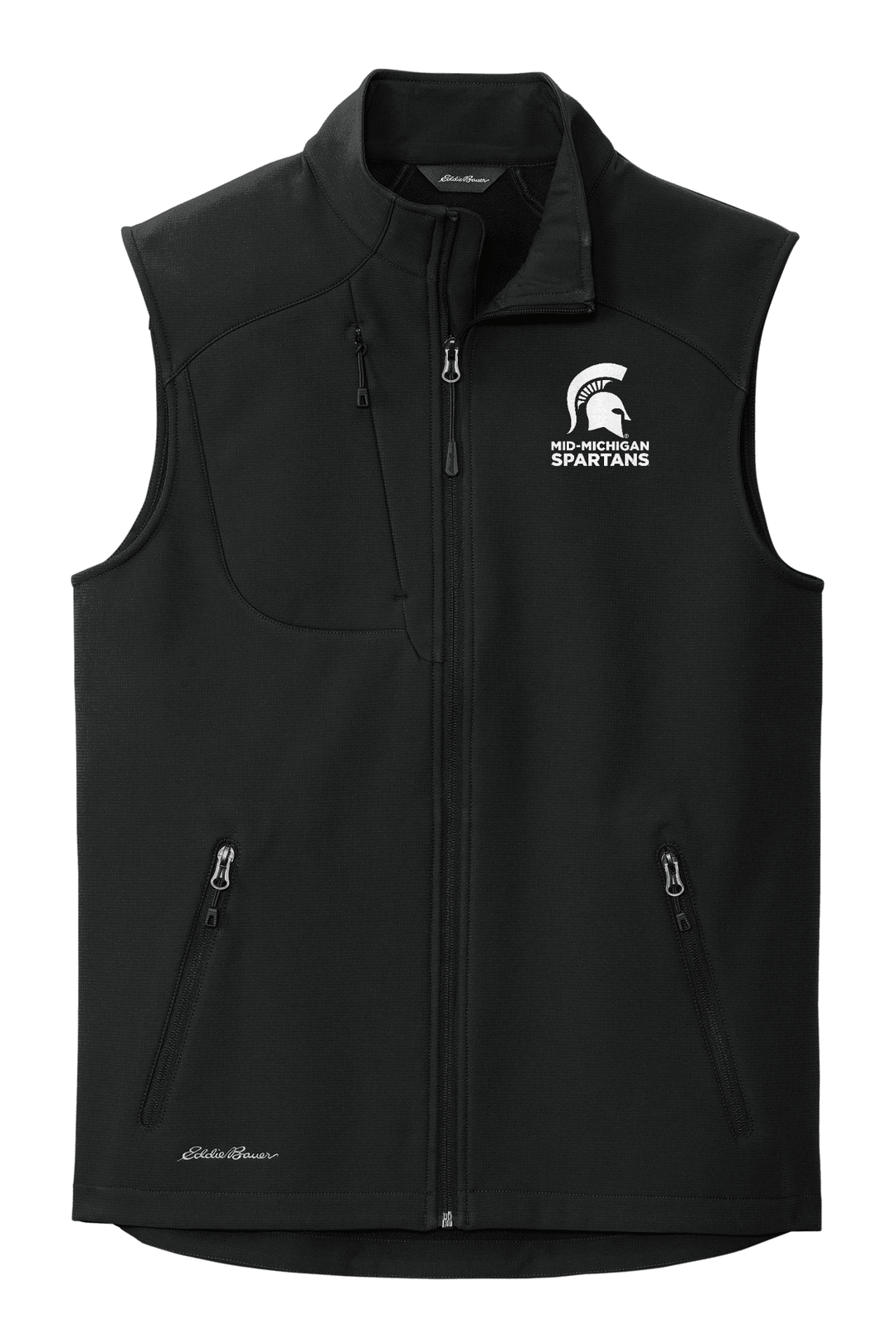 Black Michigan State Mid Michigan Spartans soft shell Eddie Bauer vest.