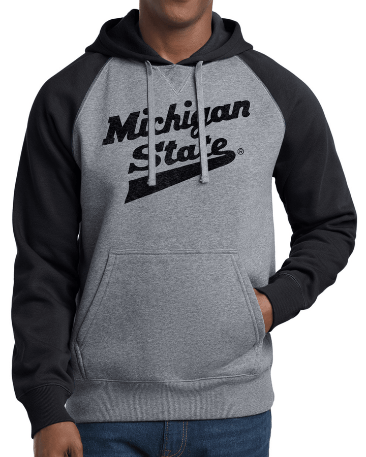 MSU Hockey Script Black and Grey Raglan Hoodie