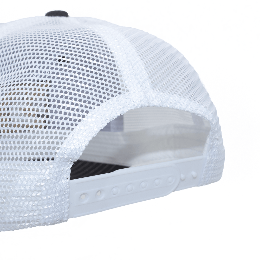 Back view of a West Point trucker hat's snapback adjustable closure from Nudge Printing.