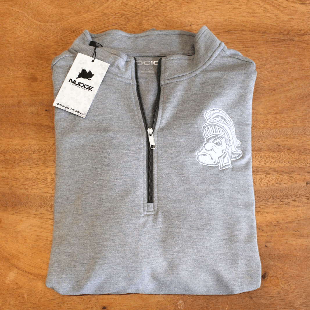 Michigan State University Embroidered Gruff Sparty Grey OGIO Quarter Zip Pullover - Unisex  Edit alt text