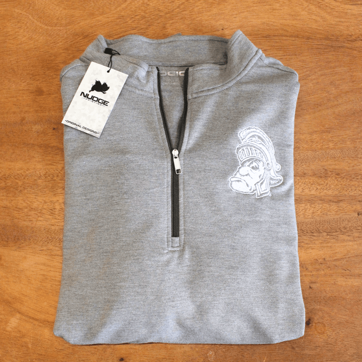 Michigan State University Embroidered Gruff Sparty Grey OGIO Quarter Zip Pullover - Unisex  Edit alt text