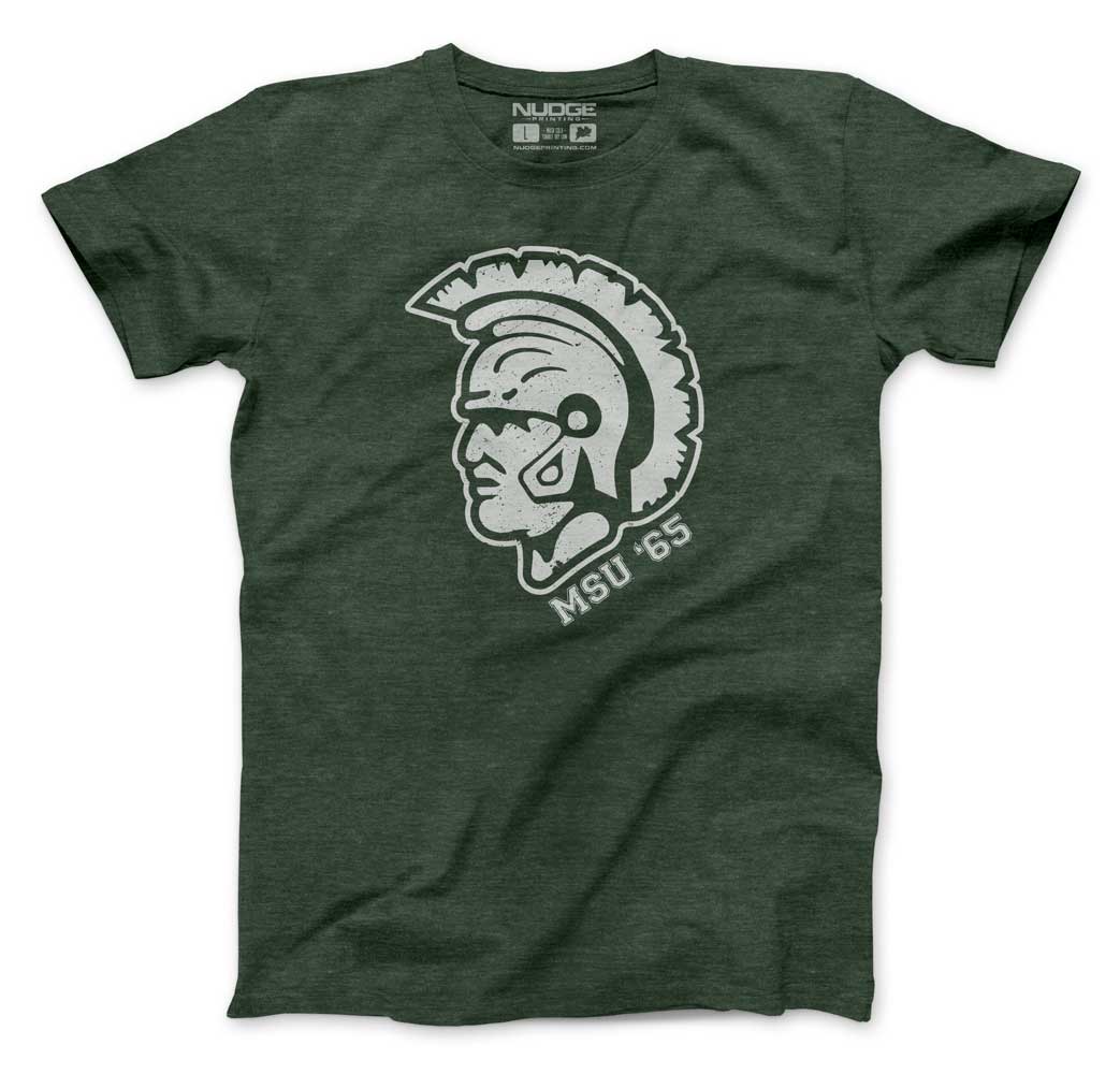 Green Michigan State T Shirt with Vintage Spartan Helmet logo from 1965
