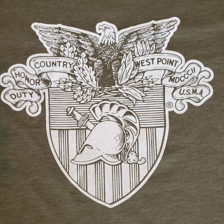 US Military Honor Duty Country Shield White Design on Green Soft T-shirt