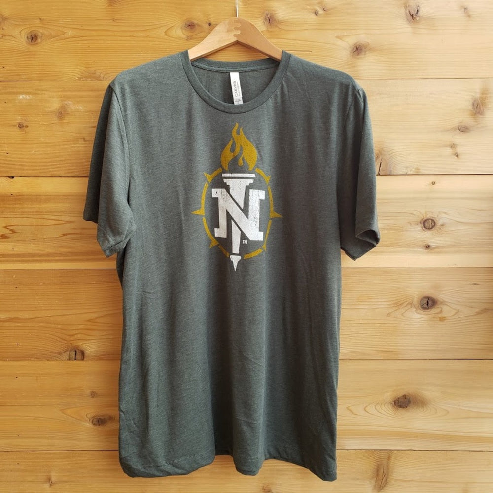 Northern Michigan University Wildcats Torch Logo Seal t-shrit green and yellow - Nudge Printing