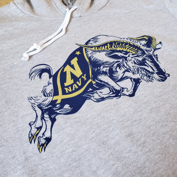 US Naval Academy Vintage Bill the Goat Design Gray hooded sweatshirt - Nudge Printing