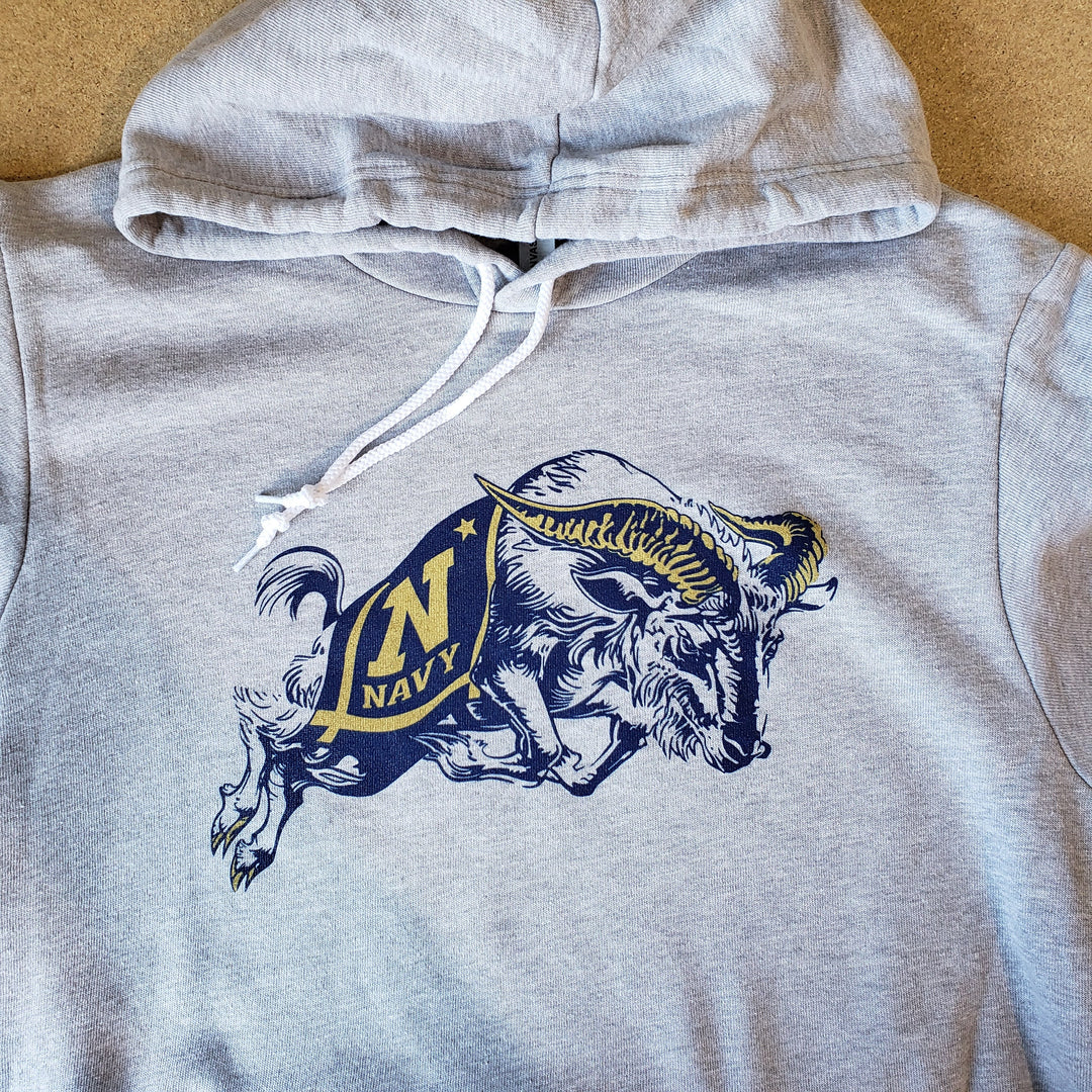 US Naval Academy Vintage Bill the Goat Design Gray hooded sweatshirt - Nudge Printing