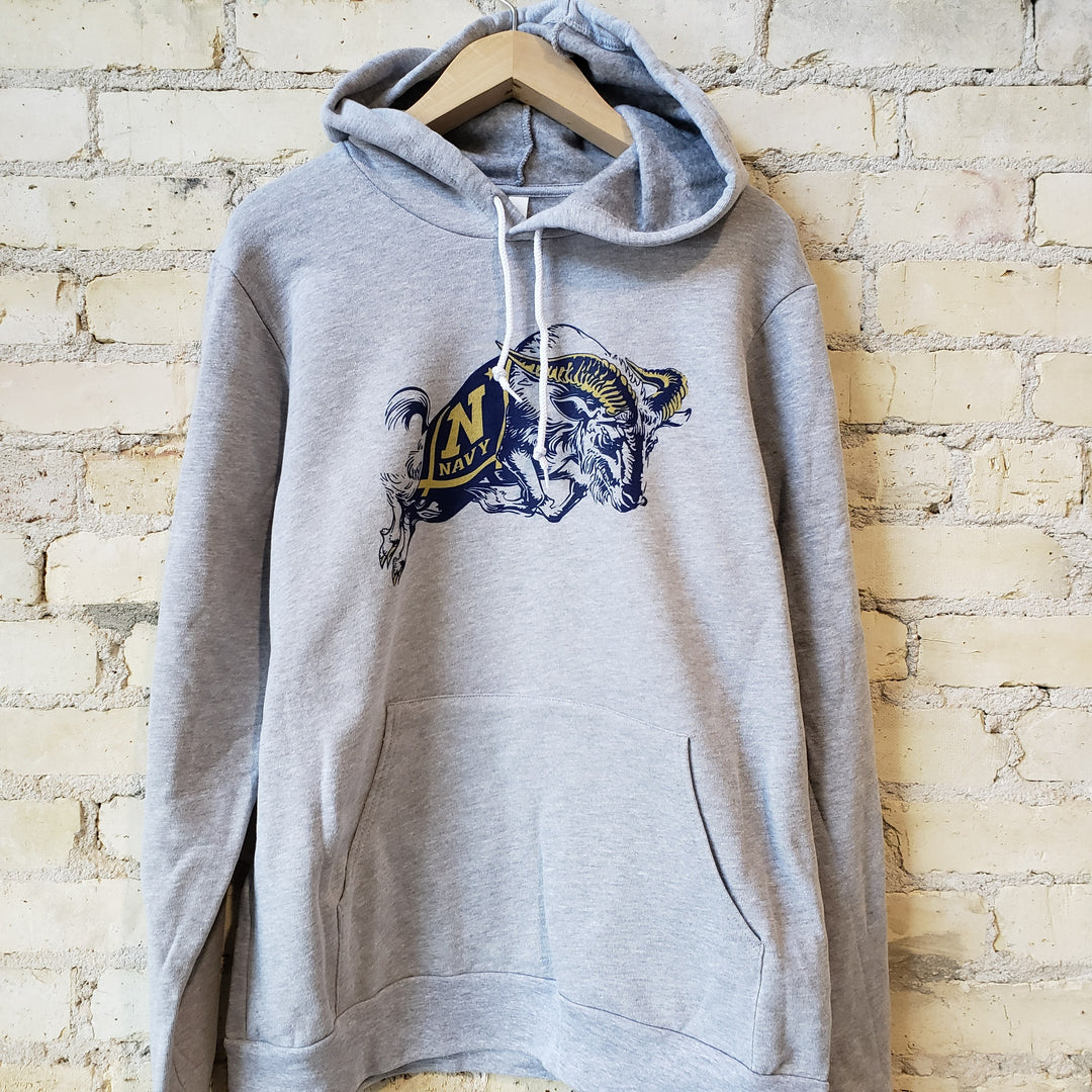 US Naval Academy Vintage Bill the Goat Design Gray hooded sweatshirt - Nudge Printing