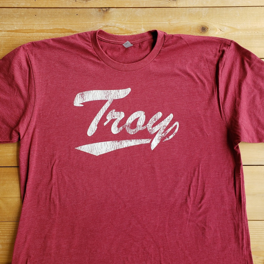 Troy University Trojans Script Logo Unisex T-shirt (Heather Cardinal)