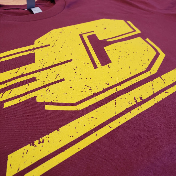 Central Michigan University Chippewas Flying C T-shirt (Gold on Maroon)