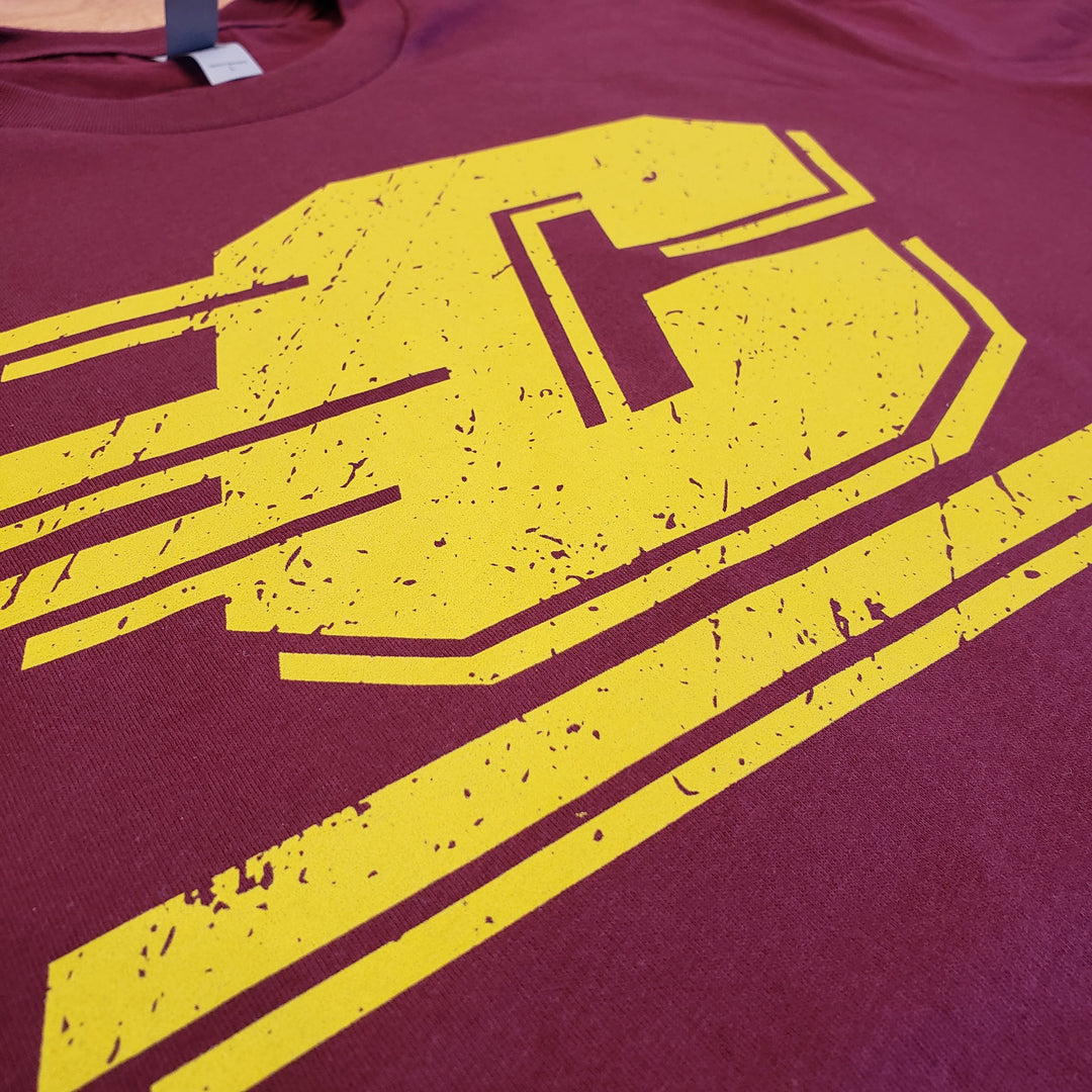 Central Michigan University Chippewas Flying C T-shirt (Gold on Maroon)