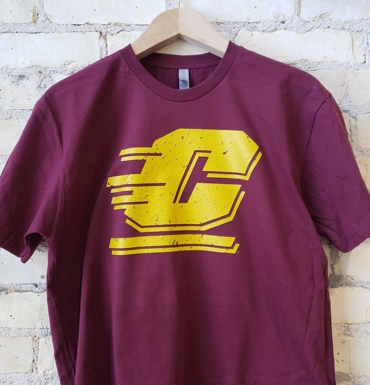 Central Michigan University Chippewas Flying C T-shirt (Gold on Maroon)