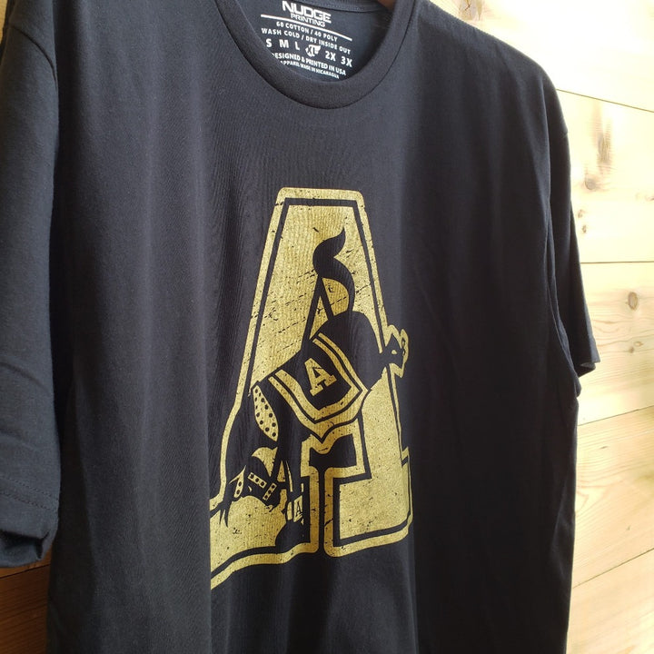Gold Vintage Design on Army West Point Soft Black T-shirt