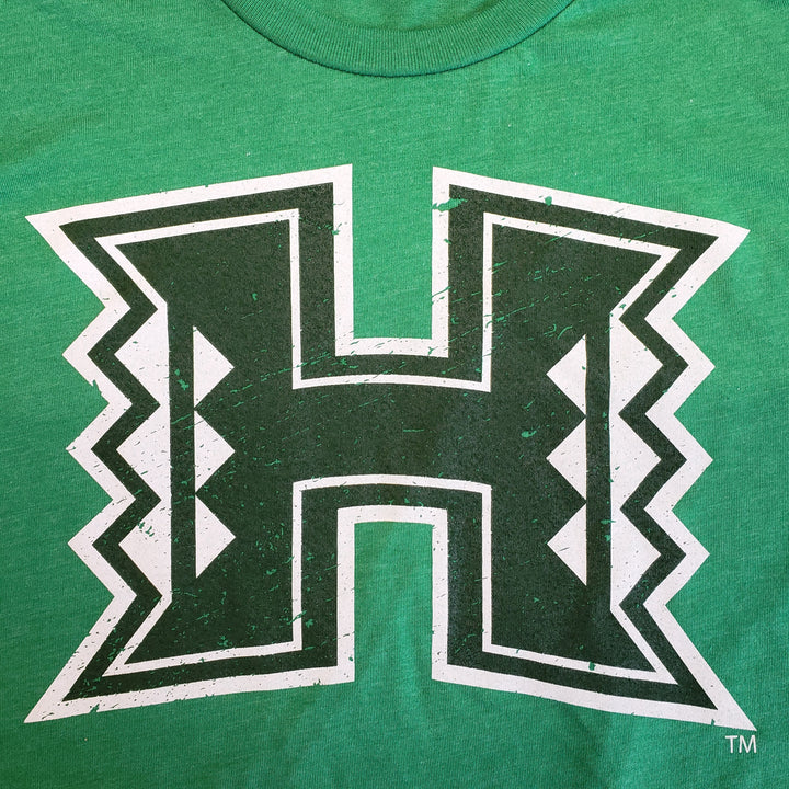 University of Hawaii Rainbow Warriors Primary Block H Logo Unisex T-shirt (Kelly Green)