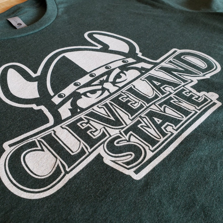 Cleveland State University White Design on Unisex Green T-shirt