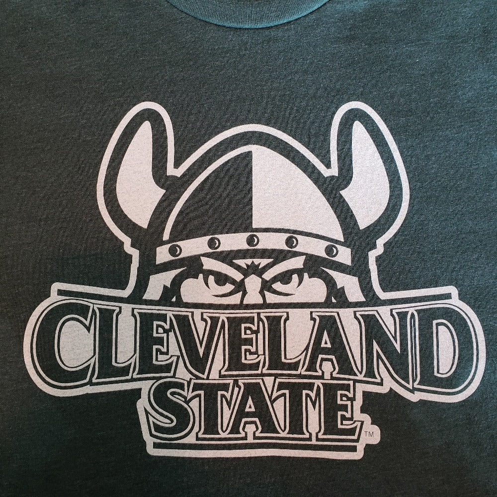 White Cleveland State Magnus Design Printed on Green Unisex T-shirt