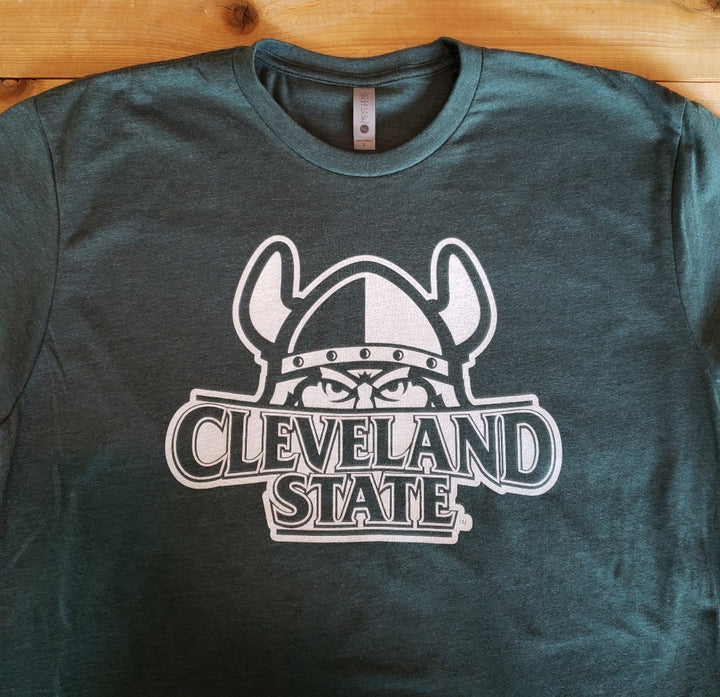 Magnus the Viking Cleveland State University Mascot on Green T-shirt