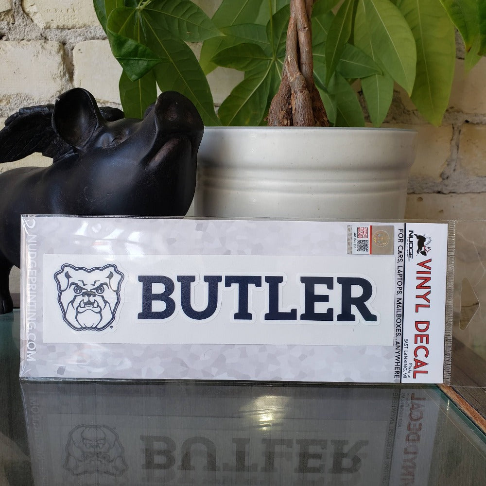 Butler University Bulldogs "Butler" Text with Blue the Bulldog Combo Design Logo Decal