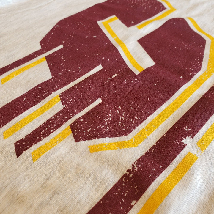 Central Michigan Chippewas Maroon and Yellow Central "C" on Super Soft White T-shirt