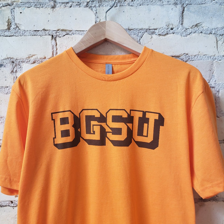 Bowling Green University Brown Block "BGSU" Text on Orange T-shirt