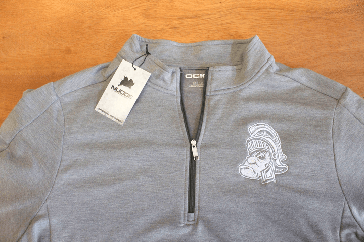Michigan State University Embroidered Gruff Sparty Grey OGIO Quarter Zip Pullover - Unisex  Edit alt text