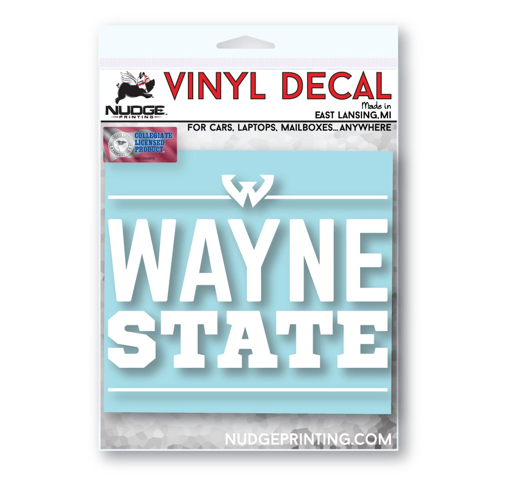 Wayne State University White Wordmark Logo Car Decal - Nudge Printing