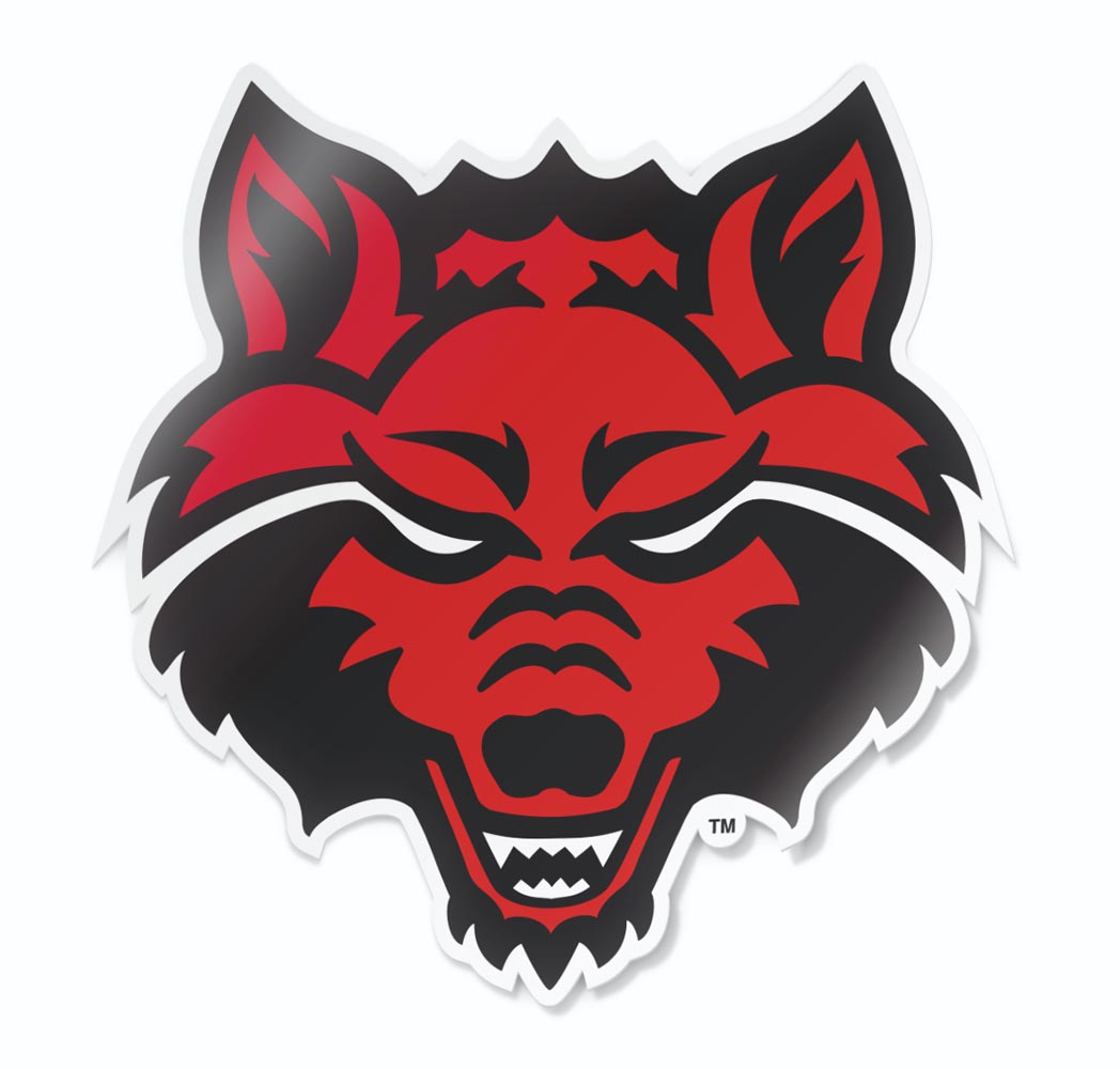 Black, Red, and White Arkansas State Jumbo Wolf Head Decal for Corn Hole Board
