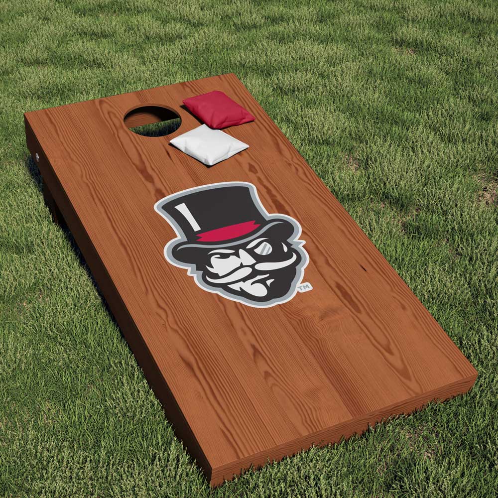 Austin Peay Governor Mascot Head Jumbo Decal on Corn Hole Board