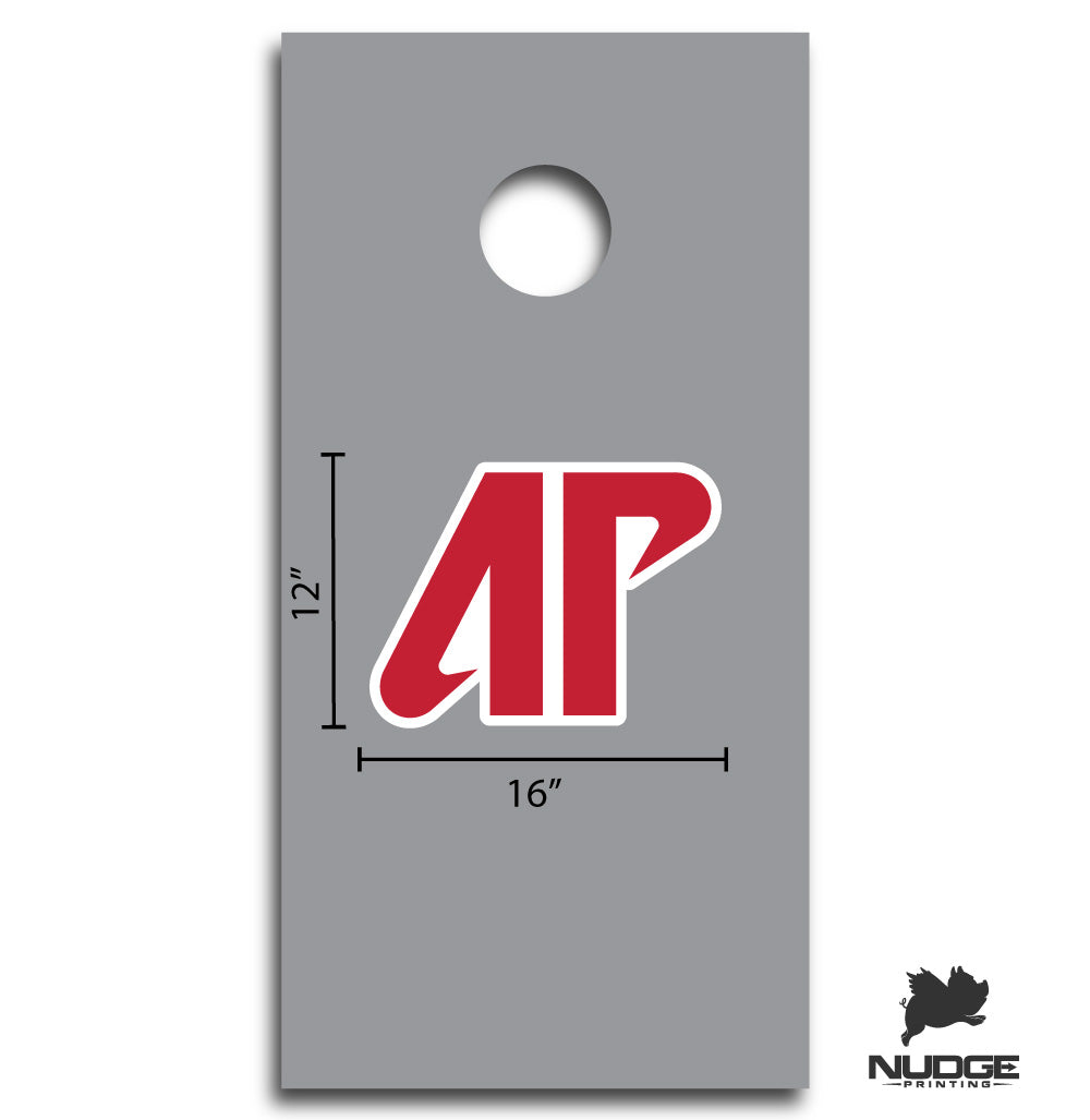 Red and White "AP" Austin Peay Governors Jumbo Decal for Cornhole Board