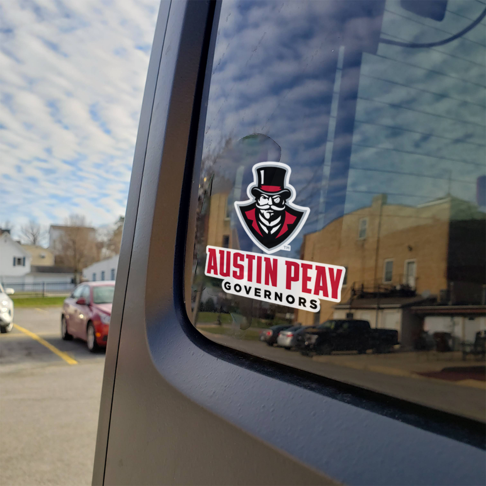 "Austin Peay" with Governor Mascot Sticker for Back of Car