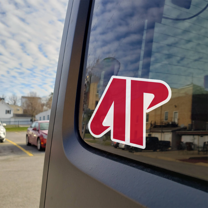 Austin Peay Governors "AP" Red and White Logo on Back of Car