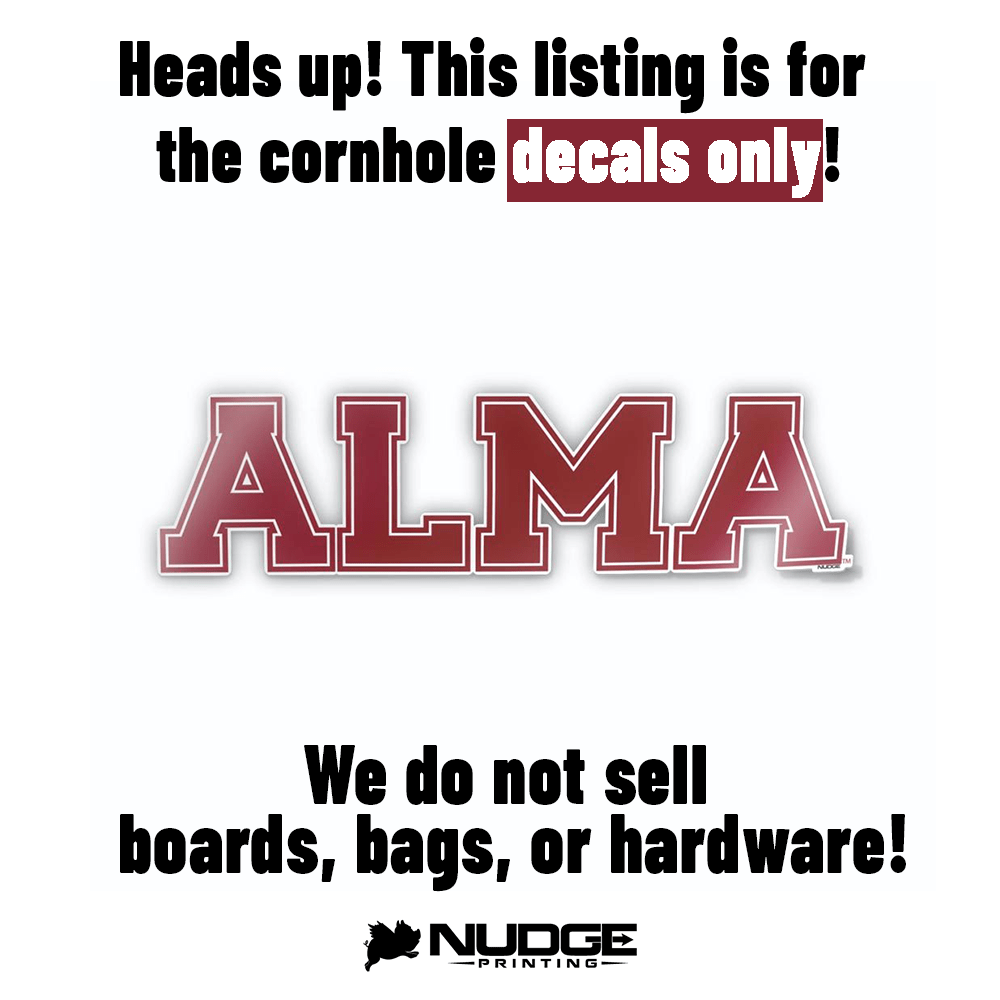 Alma College Cornhole Decal Disclaimer