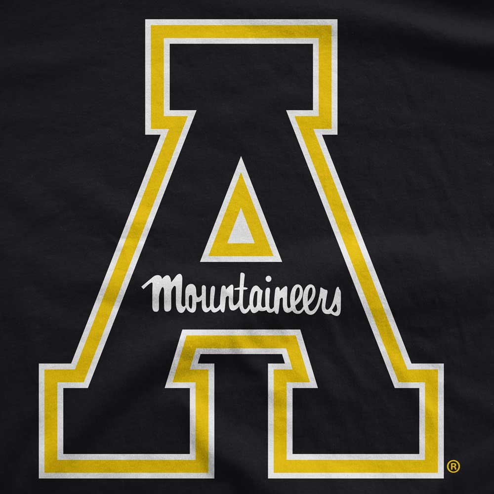 Gold and White App State "A" Block Logo on Black T-shirt