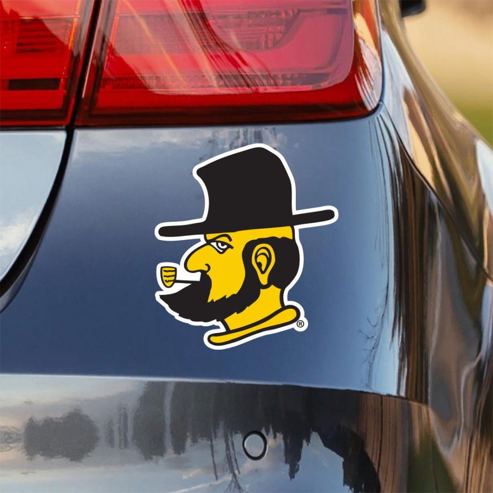 Yellow, Black, and White Appalachian State Decal on back of Car