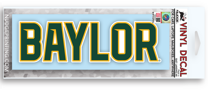 Green, White and, Gold "Baylor" Block Script Decal and Sticker