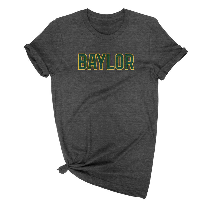 Super Soft Grey Baylor Bears Green and Gold Baylor Script T-shirt