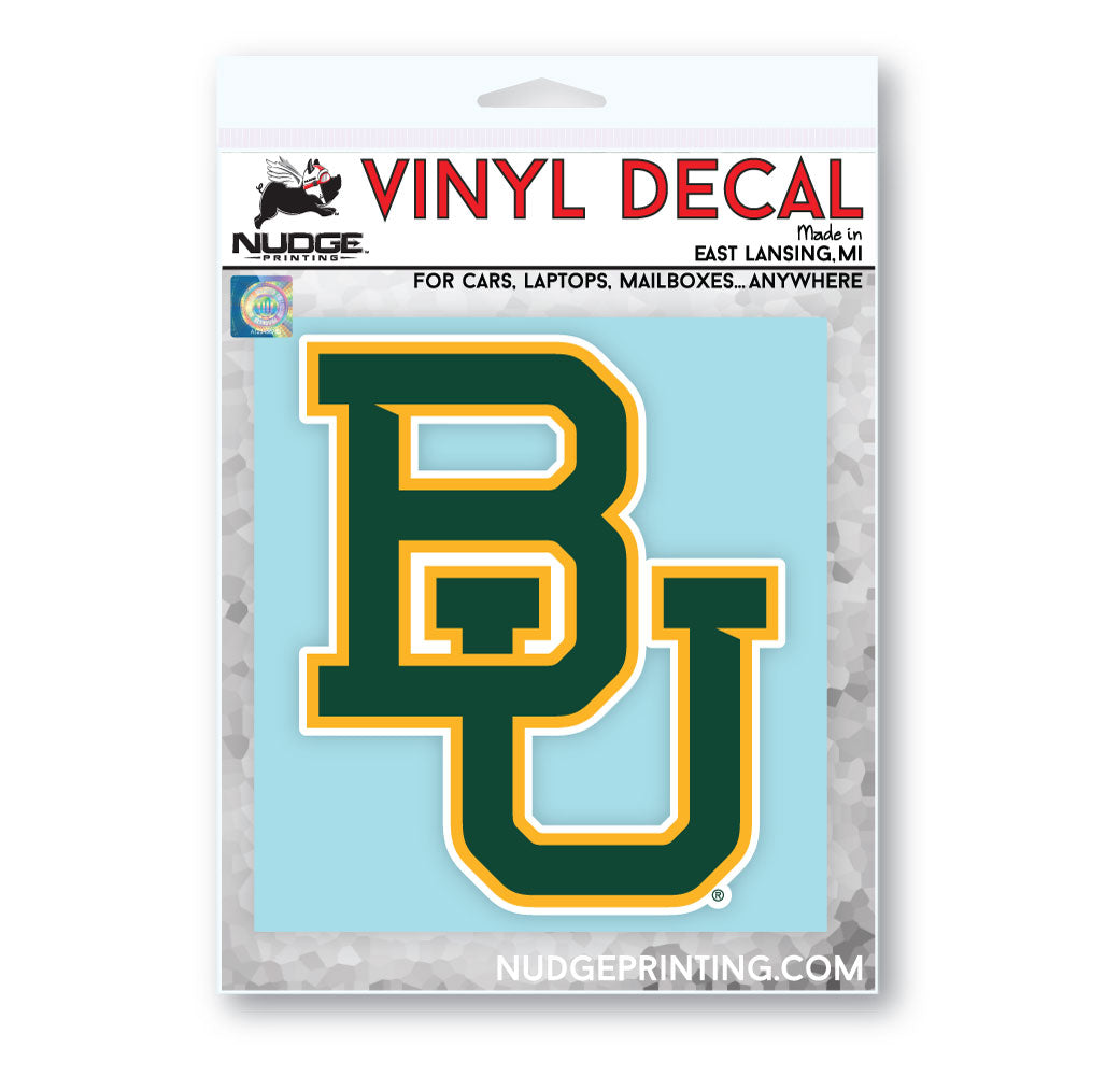 Green and gold Baylor BU bumper sticker for car