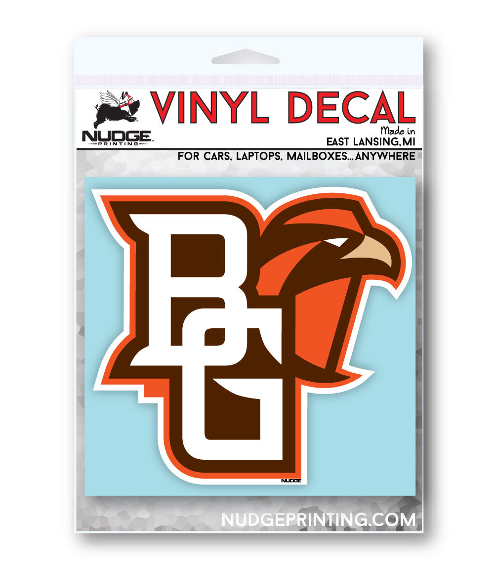 Orange, Brown, and White "BG" and Falcon Combo Logo Car Decal Easy to Apply