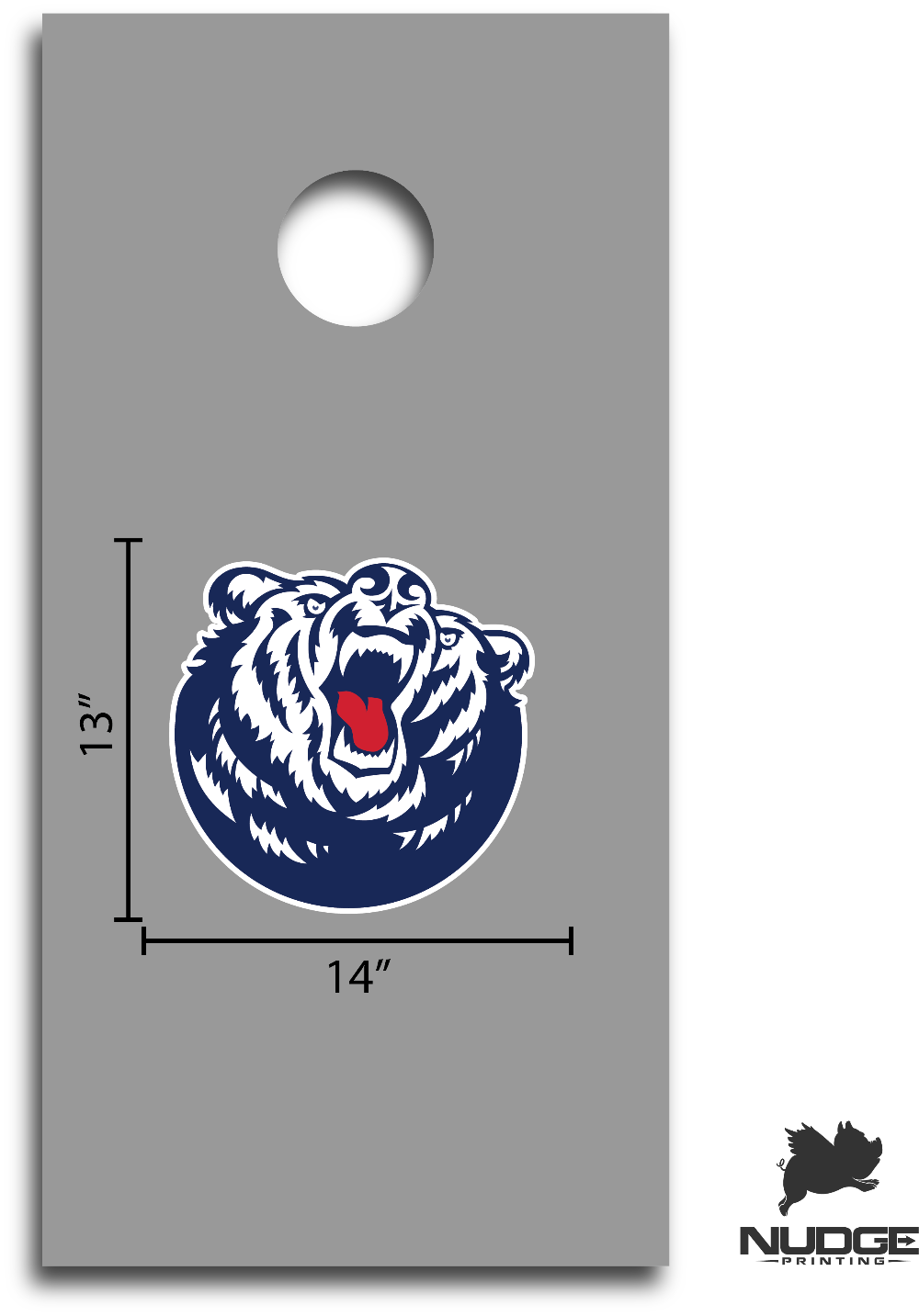 Belmont Bruins blue, red, and white bruiser bear head cornhole decal for corn hole board